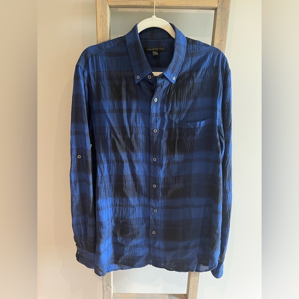 John varvatos Blue Plaid Shirt